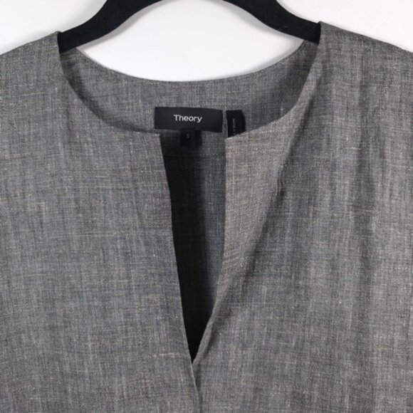 NWT Theory LINEN Blend SLIT FRONT SHIFT Sharkskin Crunch Mini Dress MEDIUM - Picture 12 of 15